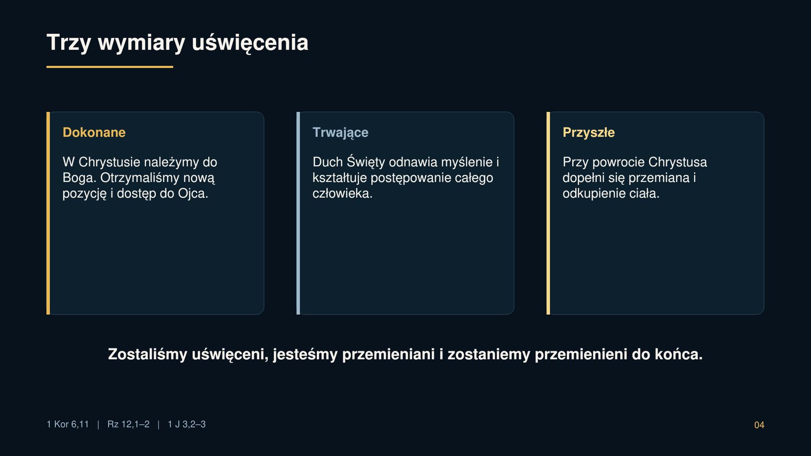Uświęceni raz na zawsze — przemieniani każdego dnia 4 Trzy wymiary uświęcenia