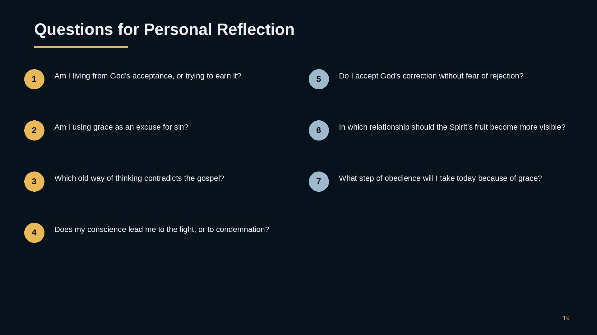 Questions for personal reflection