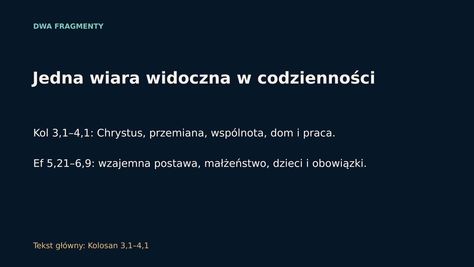 Jedna wiara widoczna w codzienności — dwa fragmenty Pisma